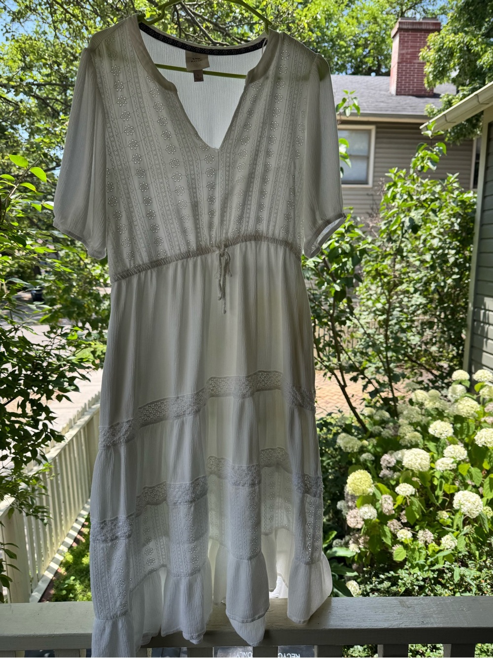 Knox Rose White Eyelet Drawstring Tiered Maxi Dress